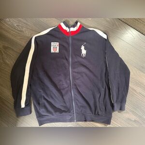Polo Ralph Lauren Mens USA 10 Big Pony Full Zip Track Jacket Navy Blue 3XLT Tall